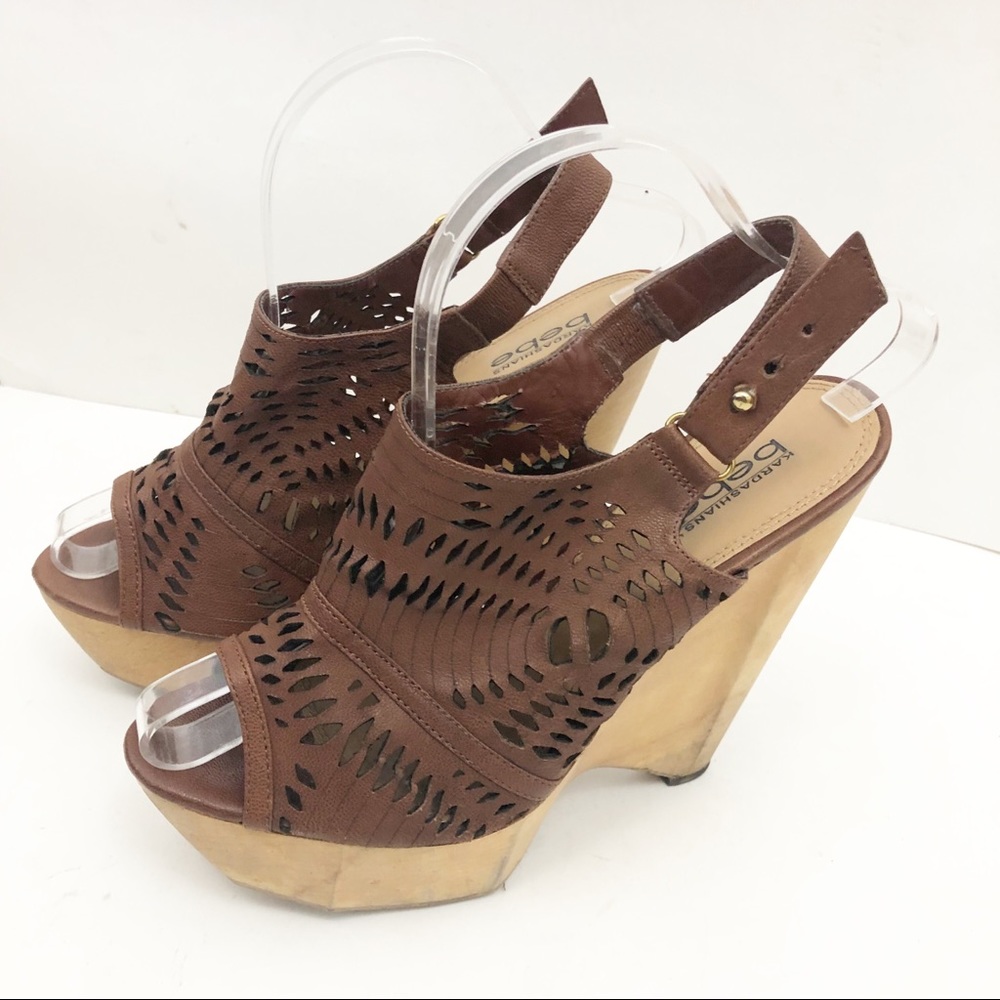 Bebe Kardashians Wood Wedge Sandals Size 9 - Picture 3 of 8